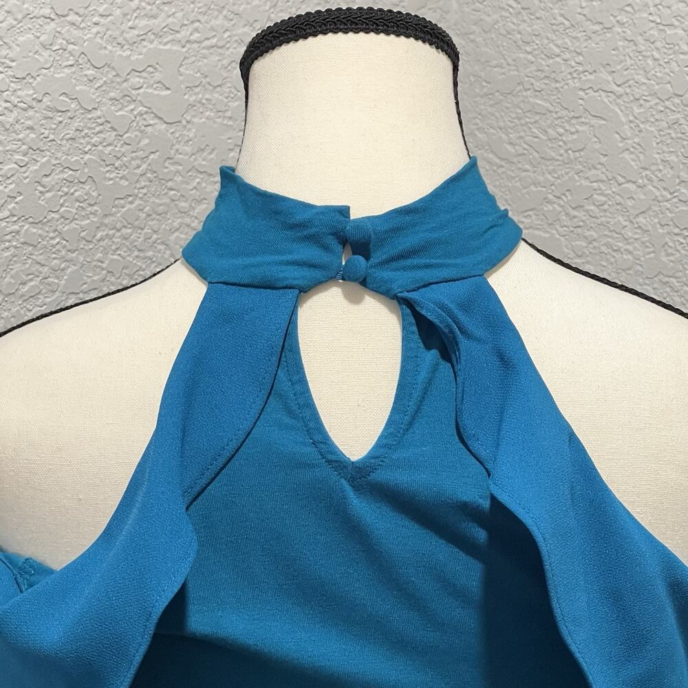 INC Y2K Blue Stretch Halter Ruffle Neck Cold Shoulder Stunning Women's Small - Picture 5 of 9